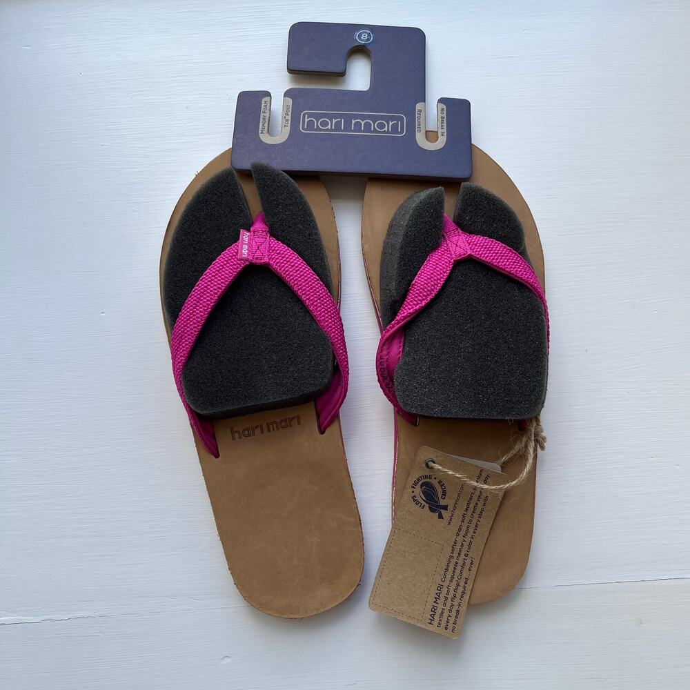 Hari Mari Scouts II Leather Sole Thong Sandals Berry Pink Tan Women's 8M